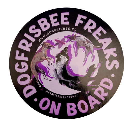 Frisbee Naklejka Dogfrisbee Freaks on Board dla psów